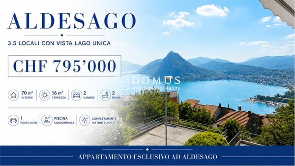 LUGANO, 3,5 con vista lago unica e piscina 1