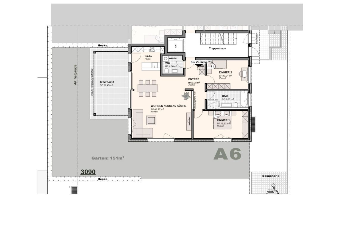 Grosszügige 3.5-Zimmerwohnung mit Rasenfläche
