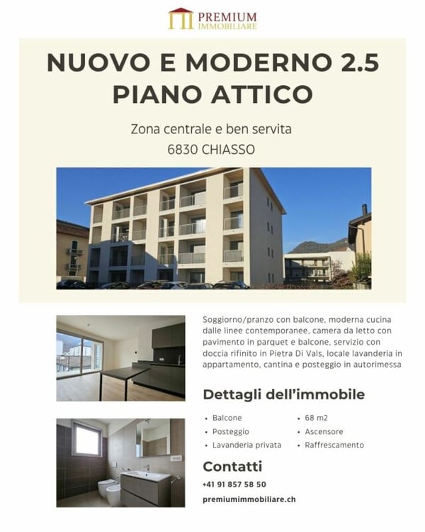 NUOVO APPARTAMENTO ULTIMO PIANO A CHIASSO