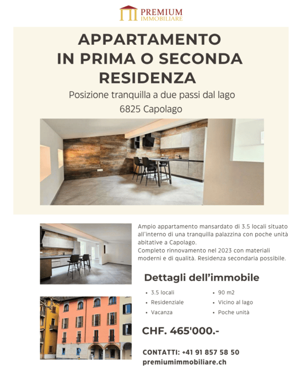 APPARTAMENTO MANSARDATO A CAPOLAGO