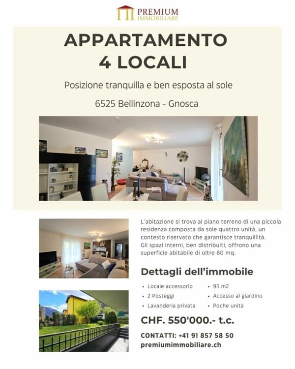 APPARTAMENTO AL PIANO TERRENO A GNOSCA