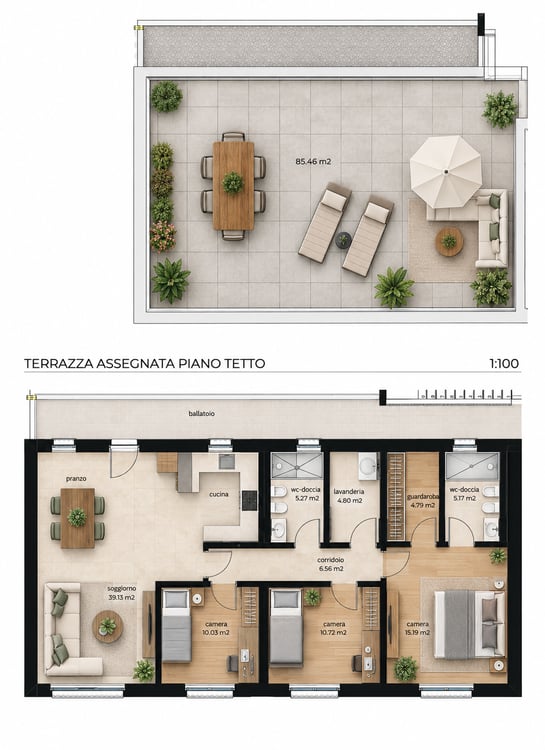 ATTICO DI 4.5 LOCALI CON ROOF GARDEN A BALERNA IN AFFITTO 2