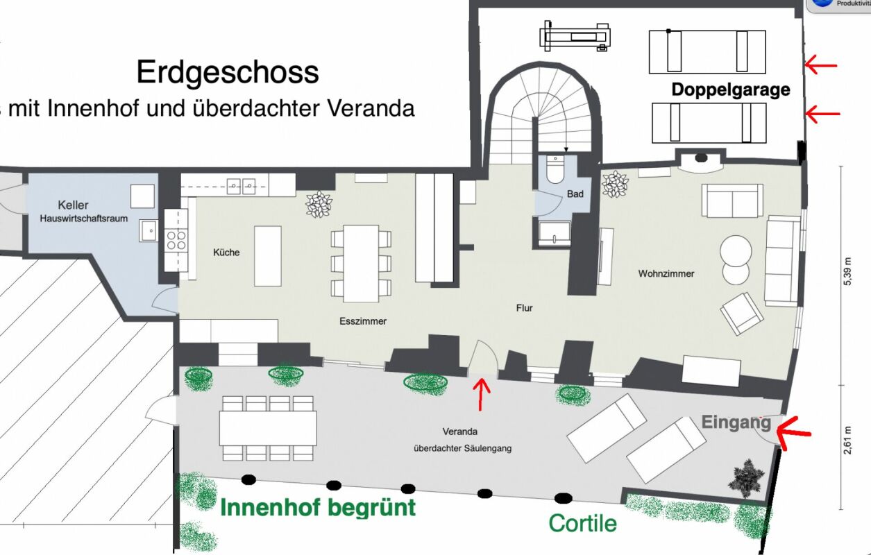 ZWEITWOHNSITZ MÖGLICH ! Exklusive Privacy in einem Dorfpalazzo mit mediterranem Cortile & Doppelgarage-Nähe Lugano