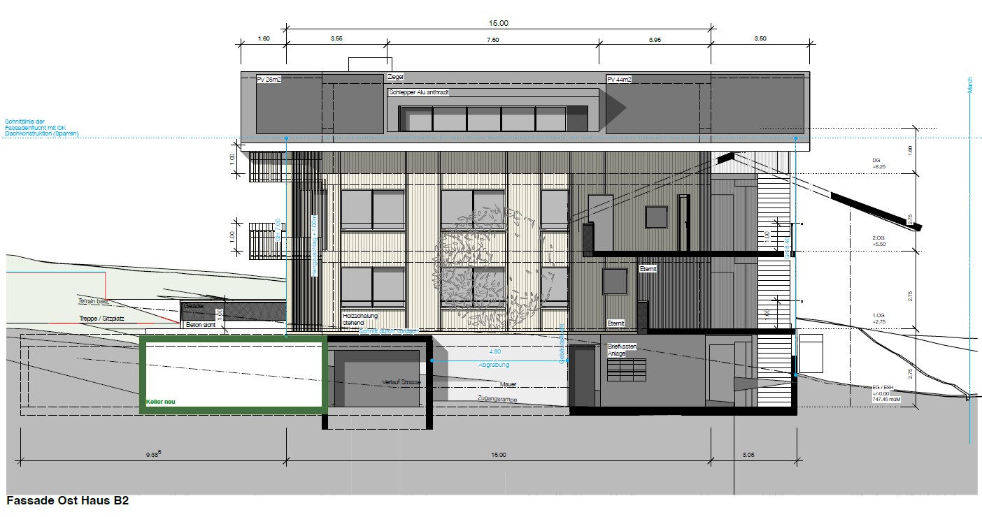 3 floors, balcony, raised ground floor, cellar, garage