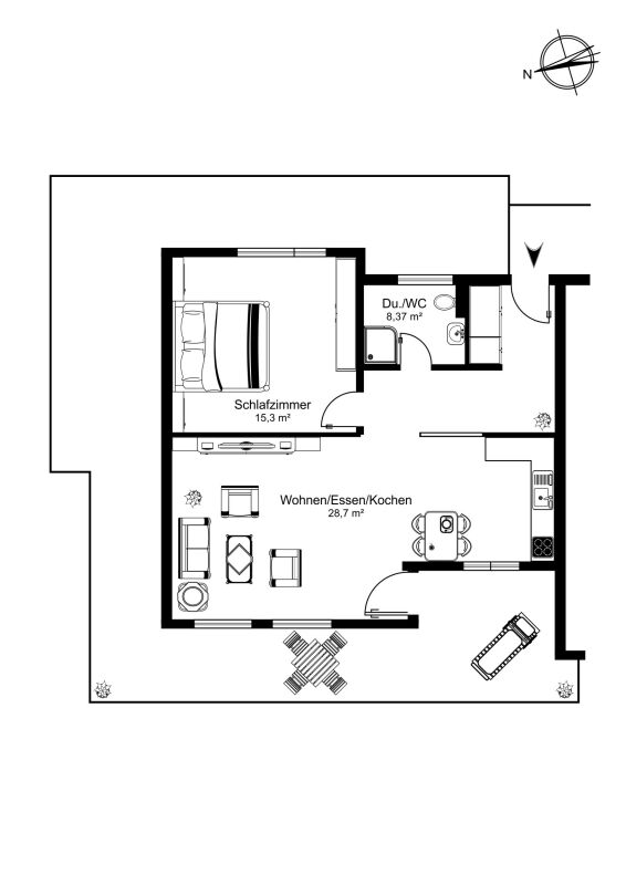 Attic apartment with roof terrace newly renovated