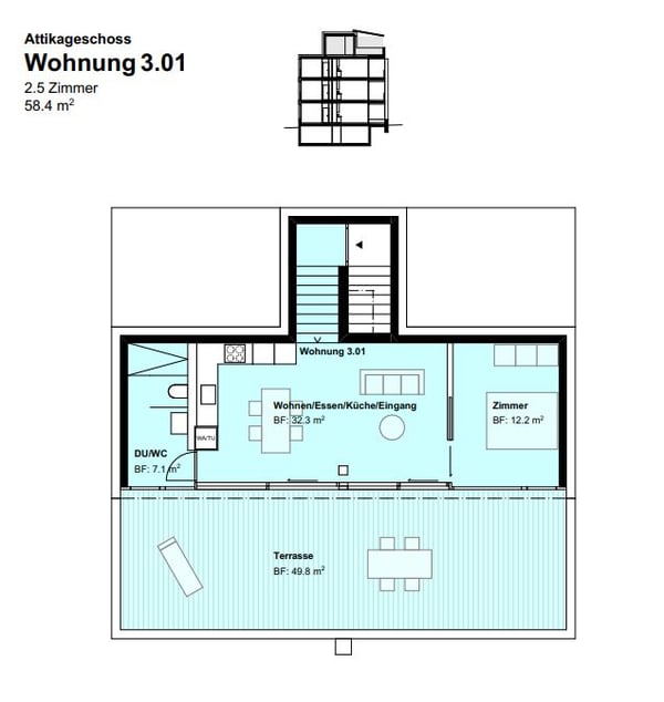 Klimatisierte 1.5-Attikawohnung mit grosszügiger Terrasse in Aarau 6