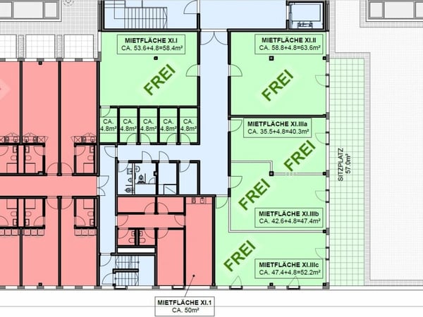 Ausgebaute Praxis- und Dienstleistungsflächen im Rietbach Center 7