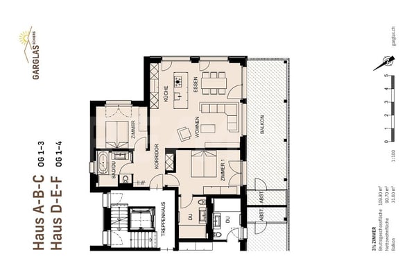 Energieeffizientes wohnen Garglas.ch: 3½-Zimmer-Wohnung C8 mit Anteil an Solarkraft 7