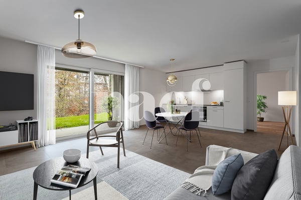 Appartement neuf de 3.5 pièces au rez avec terrasse et jardin à vendre à St-Aubin | FR 1