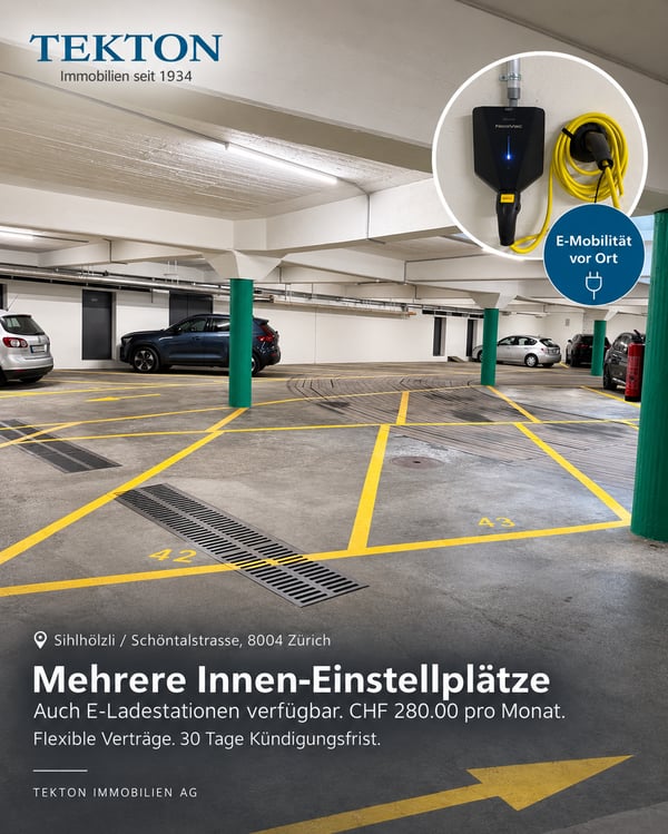Zentrale Parkplätze in Zürich City - E-Ladestationen verfügbar 2