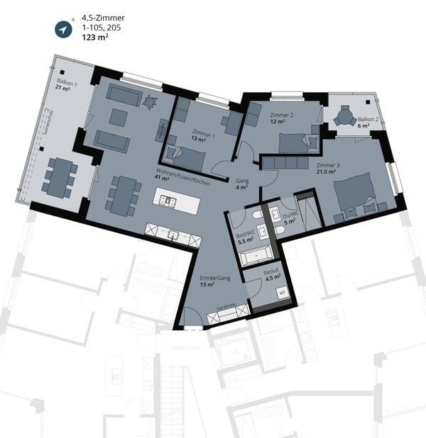 helle, moderne Wohnungen in der Überbauung 