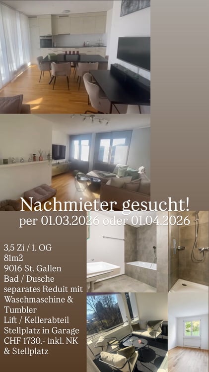 NACHMIETER GESUCHT PER 01.01.2026 / 9016 ST. GALLEN 1