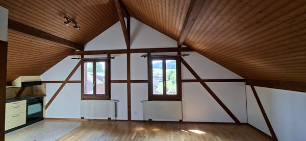 Ab sofort 2.5 Zi Dachwohnung, viel Holz, ruhig, nähe Spital. 3