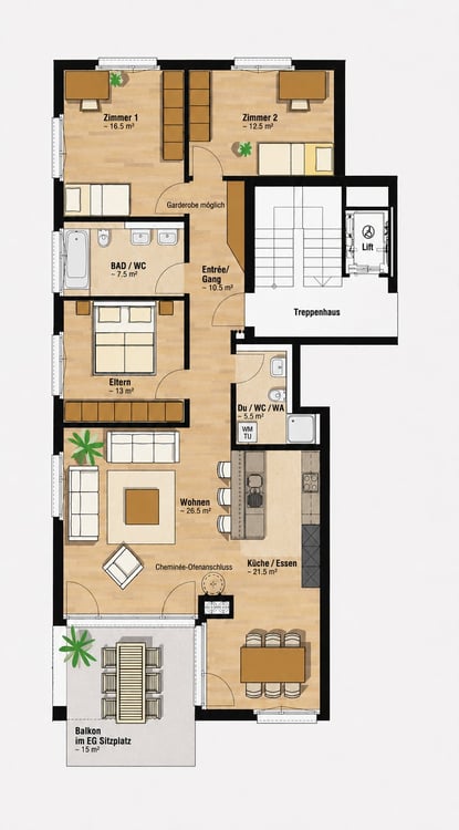 Sonnige 4.5 Zimmer Wohnung mit Weitsicht und 2 TG Plätzen 5