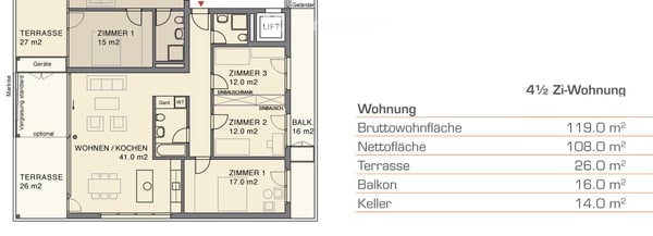 Zu Vermieten wunderschöne & gut besonnte 4.5 Zimmer Wohnung 5