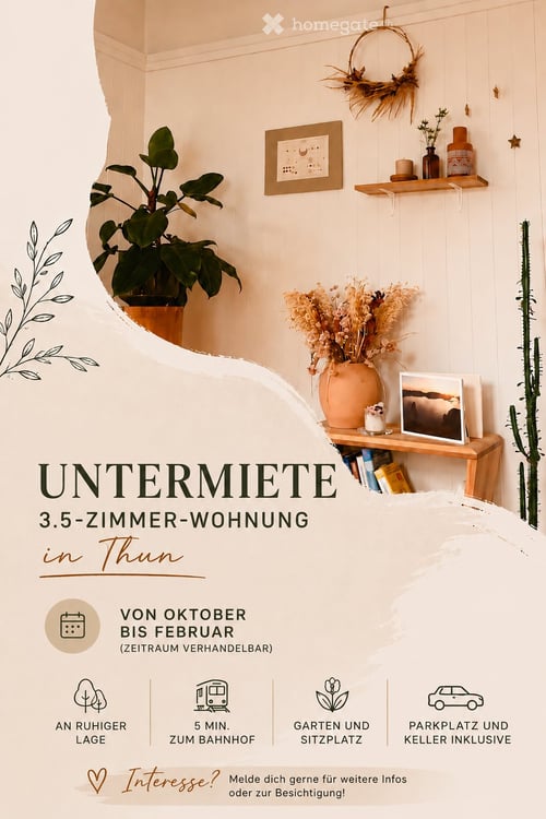 Gemütliche 3.5-Zimmer-Wohnung zur Untermiete in Thun 1