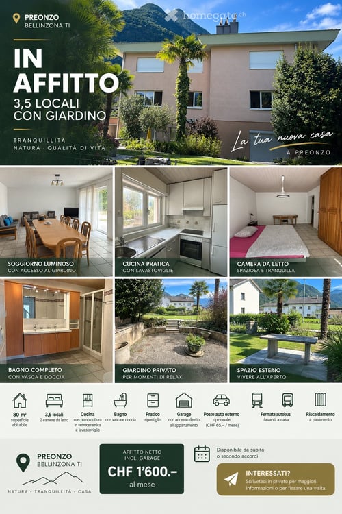 IN AFFITTO | 2.5 LOCALI CON GIARDINO A PREONZO 1