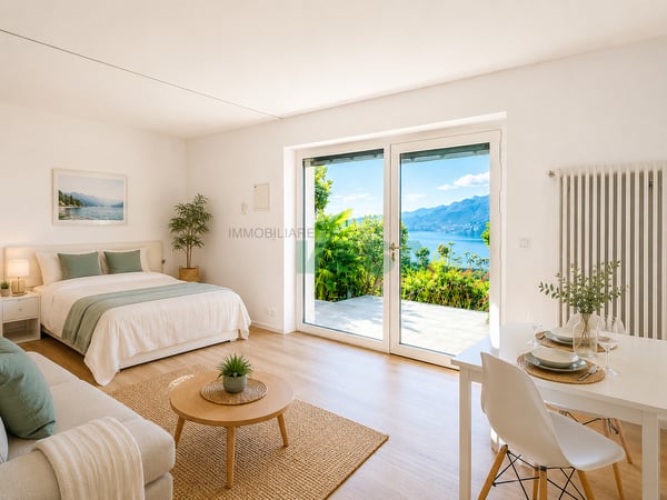 Delizioso appartamento monolocale con vista lago e bella terrazza
