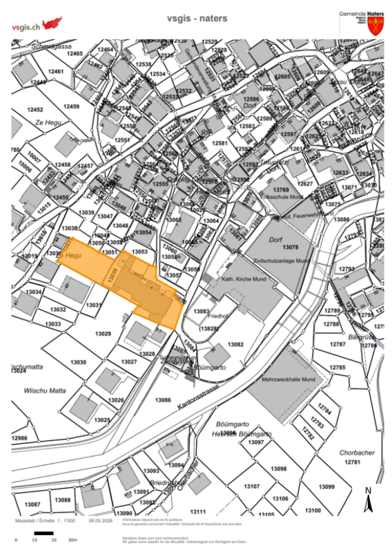 Einkaufsladen, grosses Restaurant mit Terrasse, Wohnung auf 2 Etagen, Garagen und Bauland im Herzen von Mund
