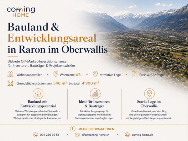 8 Bauparzellen mit rund 4'900 m² Gesamtfläche in Raron 1