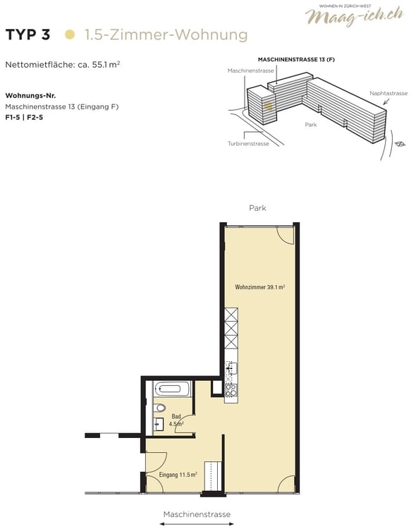 2.5-Zimmer-Wohnung in unmittelbarer Nähe des Prime Towers 4