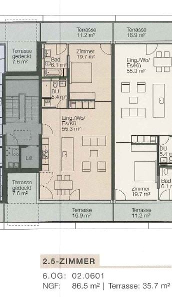 moderne 2.5-Zimmer-Wohnung im 6.OG 7