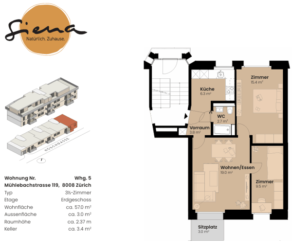 3.5-Zimmer-Wohnung mit Garten im Seefeld / Neubau / Zürich 8