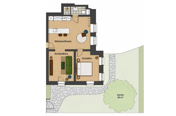 Stilvoll möblierte 2.5-Zimmer-Wohnung mit privatem Garten 3