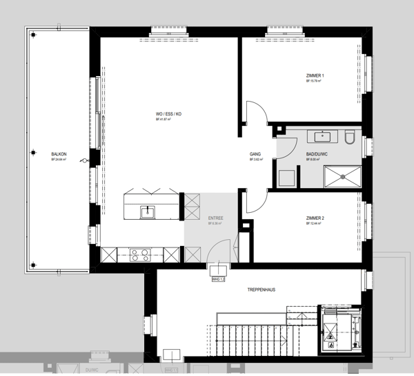 Erstvermietung  grosszügige 1.5-Zimmer-Wohnung an bevorzugter Hanglage 7
