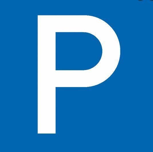 Blue sign with white letter P
