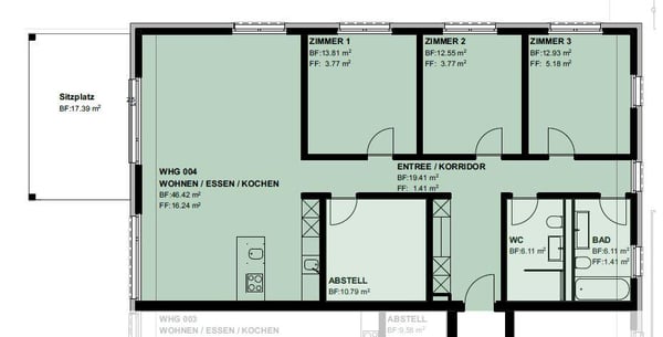 Idyllisches Wohnen - Erstvermietung 1.5-Zimmmer-Wohnung mit grosszügigem Sitzplatz 13