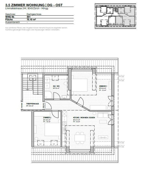 Zentrales, aber ruhiges Wohnen - schöne 1.5-Zimmer-Dachgeschosswohnung  in Höngg 8