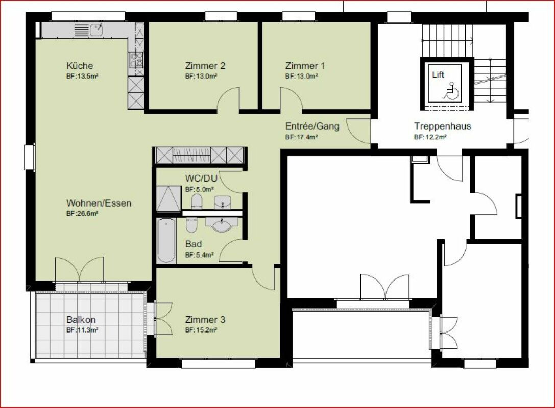 Grosszügige 4.5- Zimmer Wohnung im 1. Obergeschoss mit Balkon