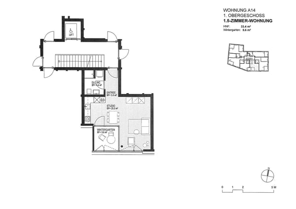 Moderne und helle 1.5 Zimmerwohnung mit eigenem Waschm/Tumbler Kombigerät 7