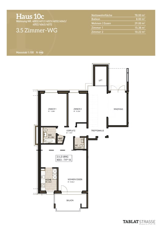 Grosszügige 3½-Zimmerwohnung mit Balkon und modernem Ausbaustandard 12