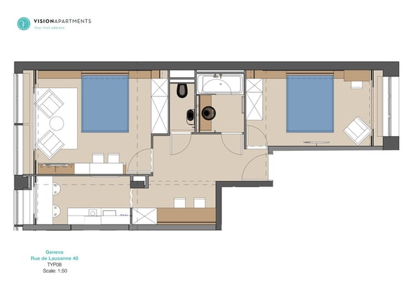 Spacious 2-Room Apartment (2 Bedroom) in Central Geneva - GL202 / GL202 / GL402 / GL602 6