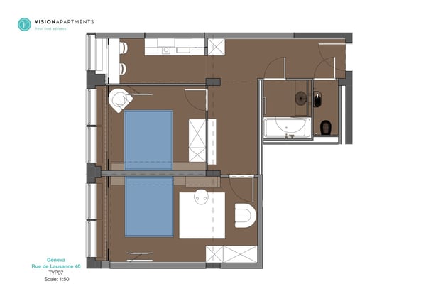 Spacious 2-Room Apartment (2 Bedroom) in Central Geneva - GL202 / GL202 / GL402 / GL602 5