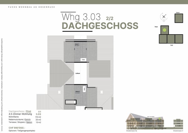 Dachwohnung mit Weitblick | 4½ Zimmer in Hosenruck 4