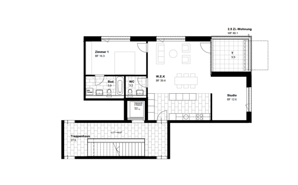 Grosszügige 2.5-Zimmer Wohnung mit offenem Studio 8