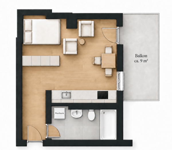 Möblierte 1-Zimmer-Wohnung mit Balkon 8