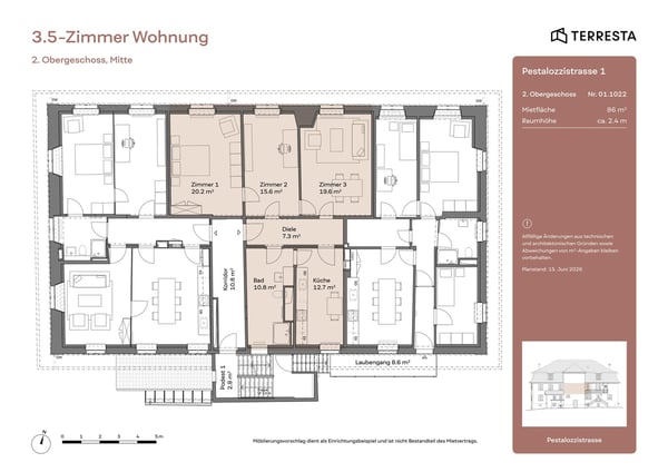 Erstvermietung: grosszügige 3.5-Zimmer-Wohnung im 2. Stock 1