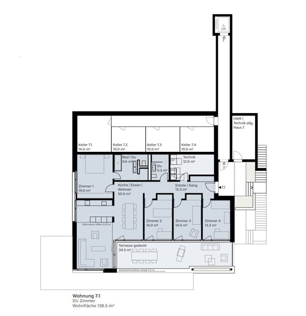 1.5-Zimmer-Terrassenwohnung (Ebene 7.1) 2