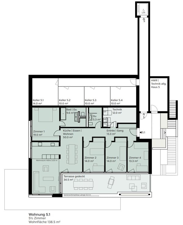 1.5-Zimmer-Terrassenwohnung (Ebene 5.1) 2