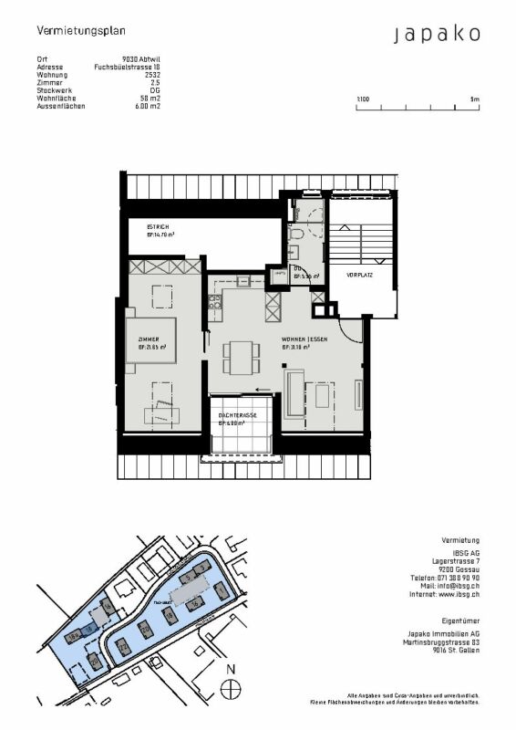 Neuwertige 2.5 Zimmer-Dachgeschosswohnung in Abtwil