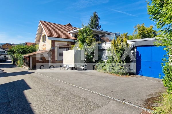 Gewerbehaus ebenerdig, für Loft-Büro, Praxis, Atelier, Showroom, H 3.5 m, 383 m² & 3.5 Zi DG-Wohnung 2