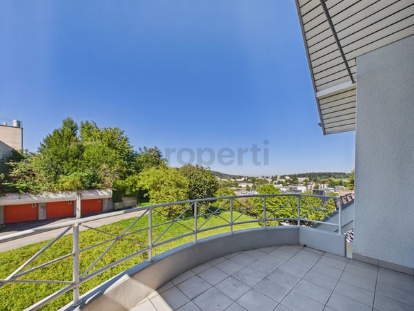 Panoramablick auf St. Gallen, Galerie mit hoher Decke, Cheminée und eigener Waschturm 6
