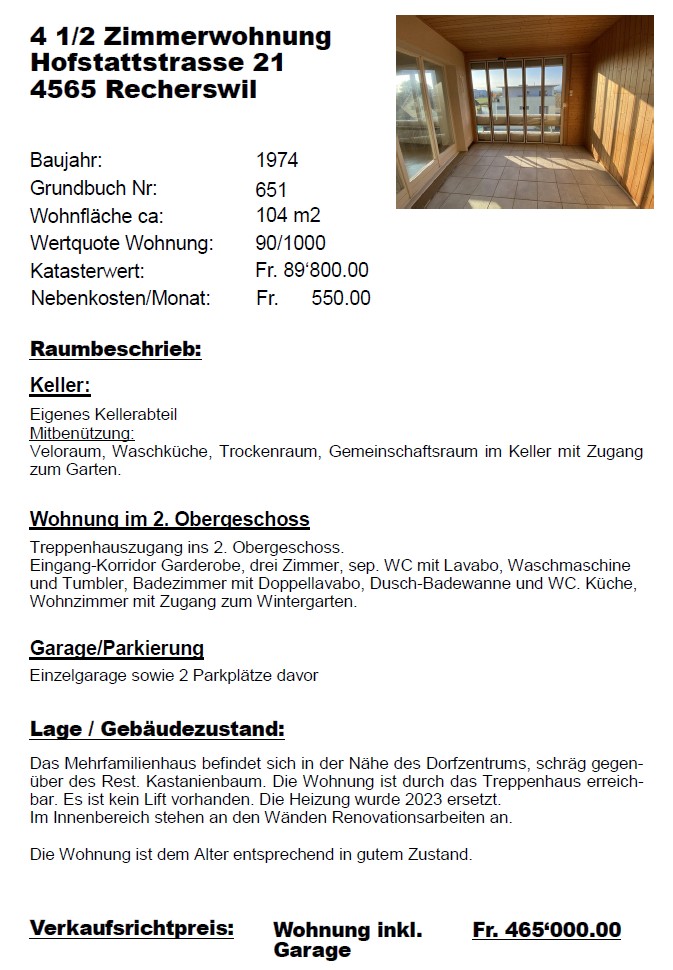 Immobilie in Recherswil - 4 1/2 Zimmerwohnung im 2. Obergeschoss - Bild 14