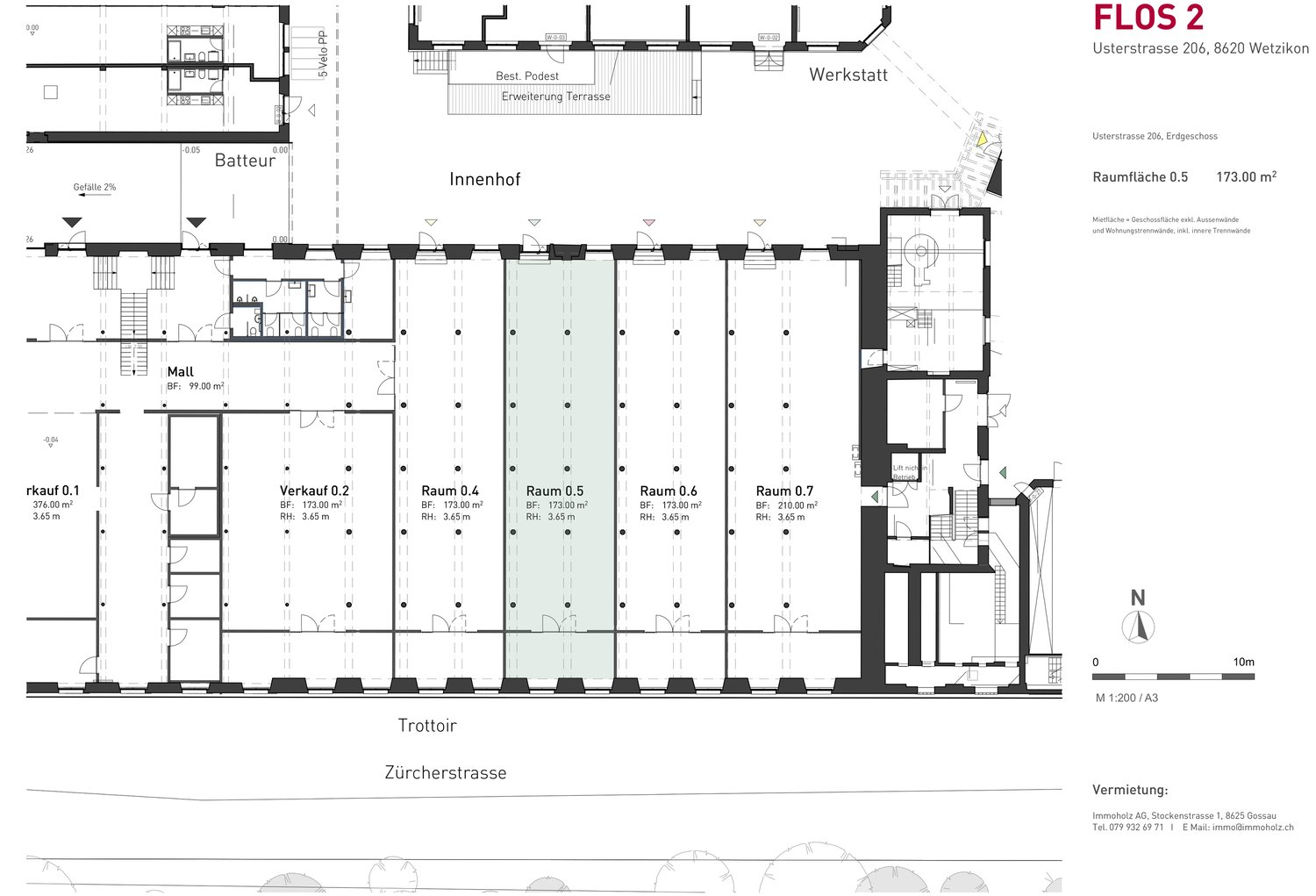 Raised ground floor, Workshop, Interior spaces 0.4 to 0.7, Stairs, Ground level entrance