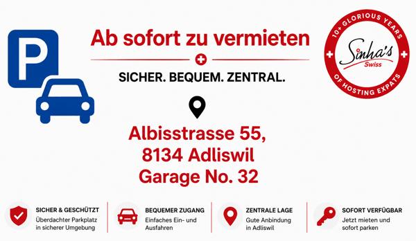 Covered Garage Parking Space Available to Rent in Albisstrasse 55, Adliswil 13
