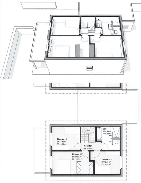 Noch 1 Haus von 8 Häuser frei. Sonnig ruhig zentral. Kindergarten, Bus in der Nähe. Schule 3-4 Min. 15